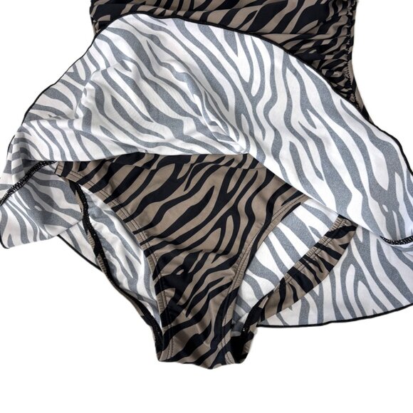 Alisha Levine Swim dress Tan Blk Zebra Stripe A-Line Skirt Size 8 - Picture 7 of 14